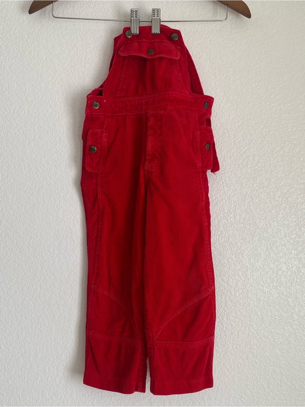 Vintage Happy Kids red corduroy bib overalls, 4
